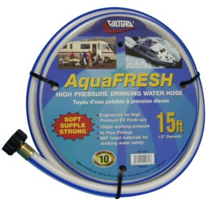 Valterra AquaFresh High Pressure Drinking Water Hose, Water Hose Hookup for RV - 1/2" x 15', White